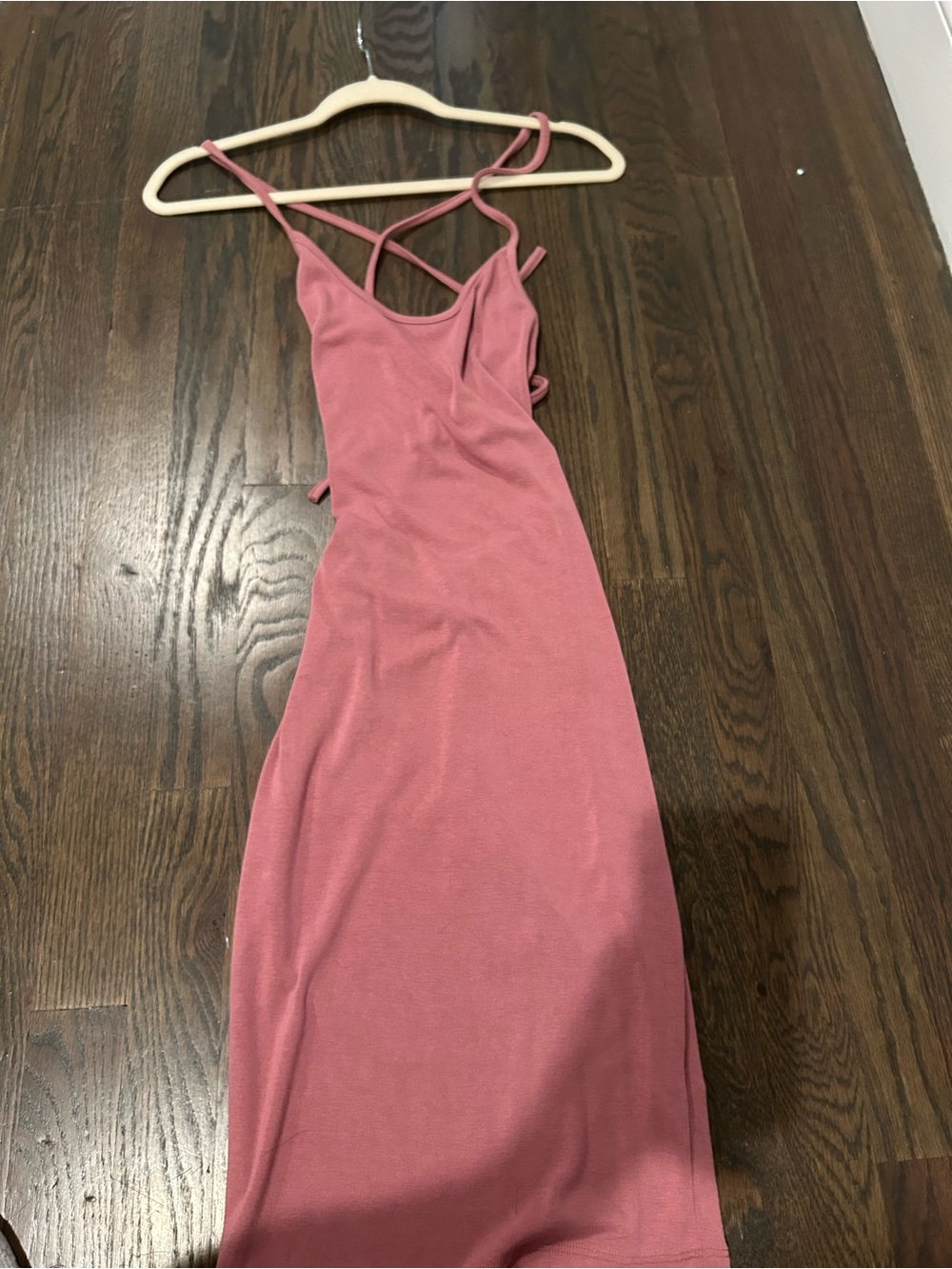 naked wardrobe Rose Pink Midi Slip Dress with Crisscross Straps